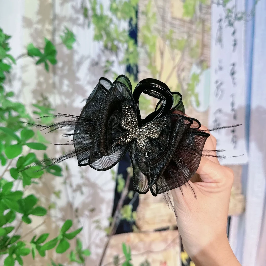 【蝶舞】高级感灵动蝴蝶气质网纱羽毛抓夹法式优雅高颅顶发夹