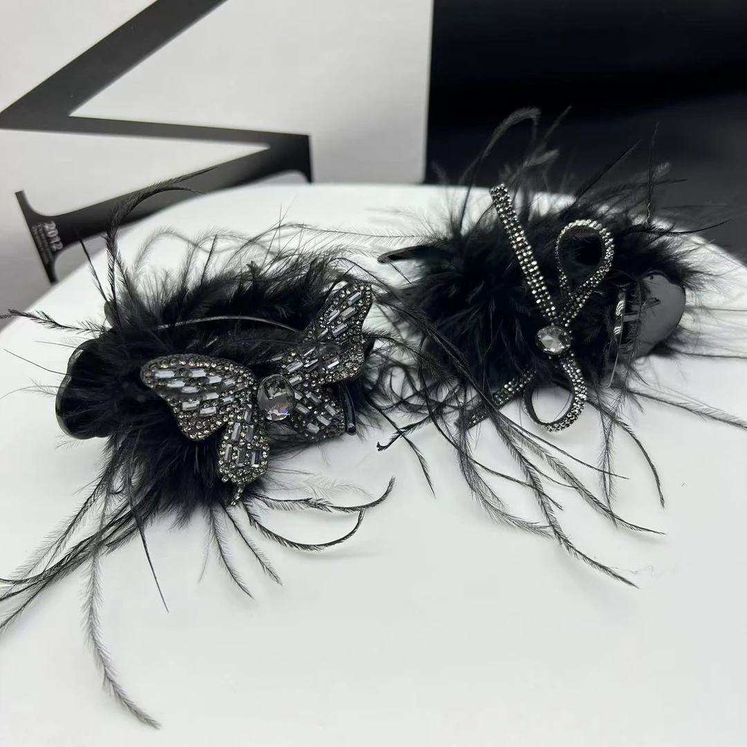 【浮梦】蓬松羽毛气质高级蝴蝶结丸子抓夹