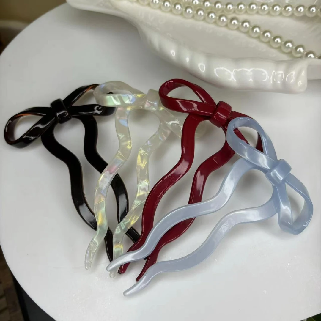 蝴蝶结u型发簪盘发神器发夹女醋酸亚克力高级感丸子头后脑勺头饰