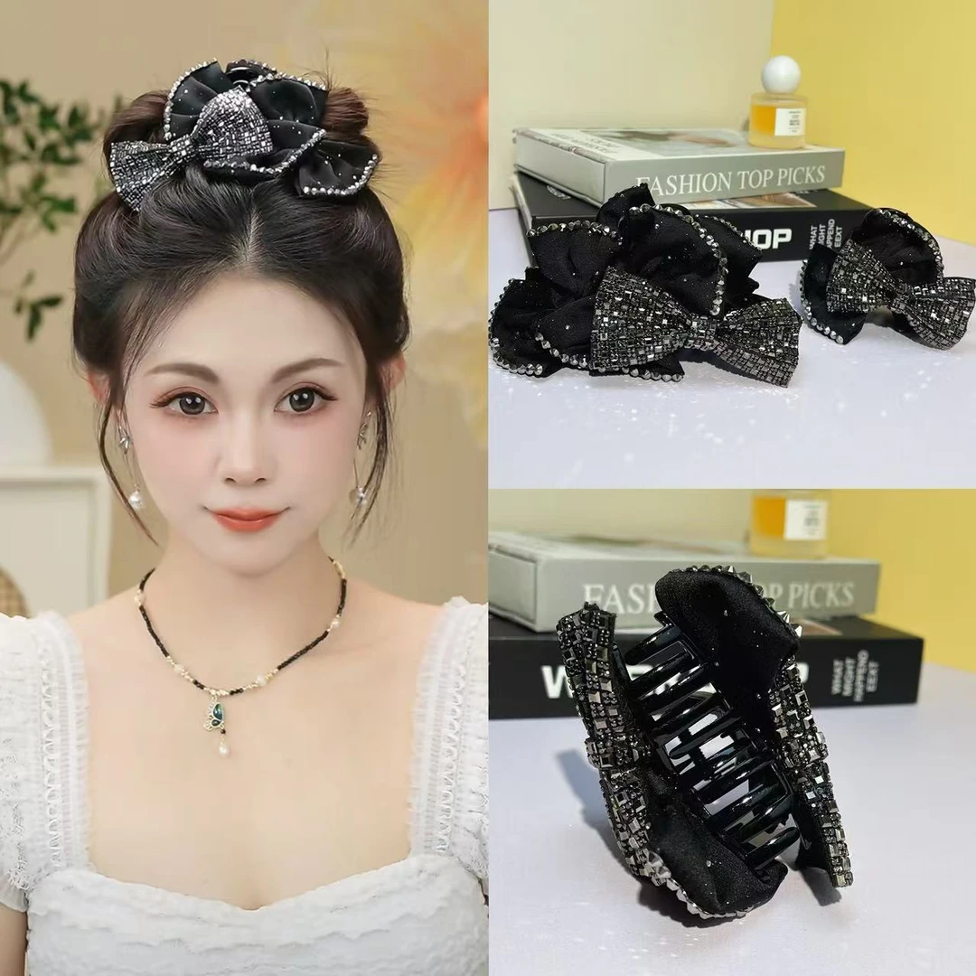 倾城抓夹轻奢时尚秋冬蝴蝶结发夹领结后脑勺鲨鱼夹小香风发饰头饰