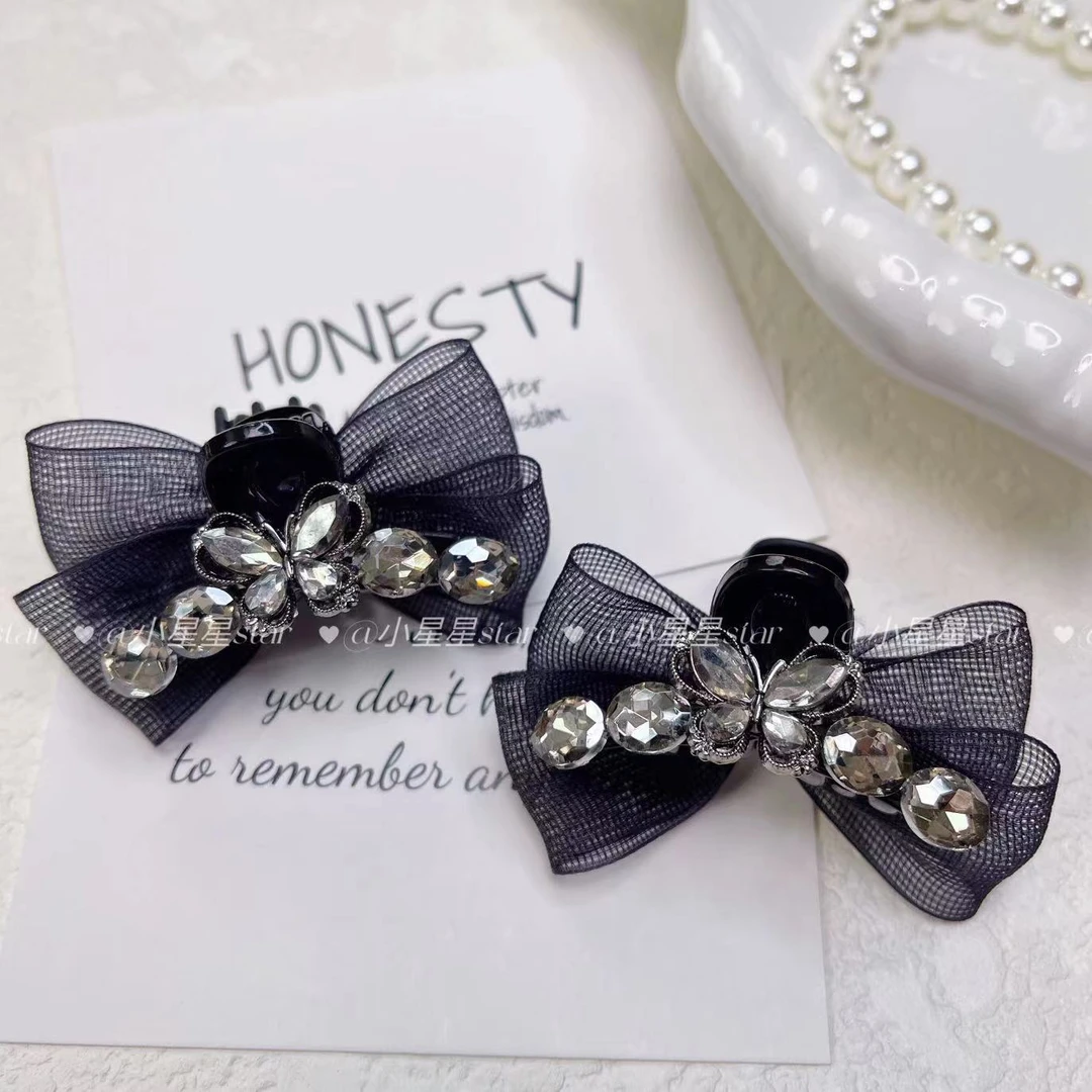 初春轻奢气质黑色网纱蝴蝶AB面刘海夹侧边夹碎发夹发饰