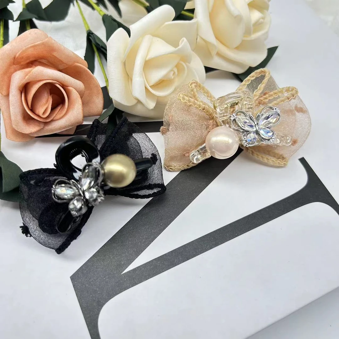 【月蝶】网纱蝴蝶结抓夹女小号侧边碎发刘海发夹气质半扎发发卡头饰