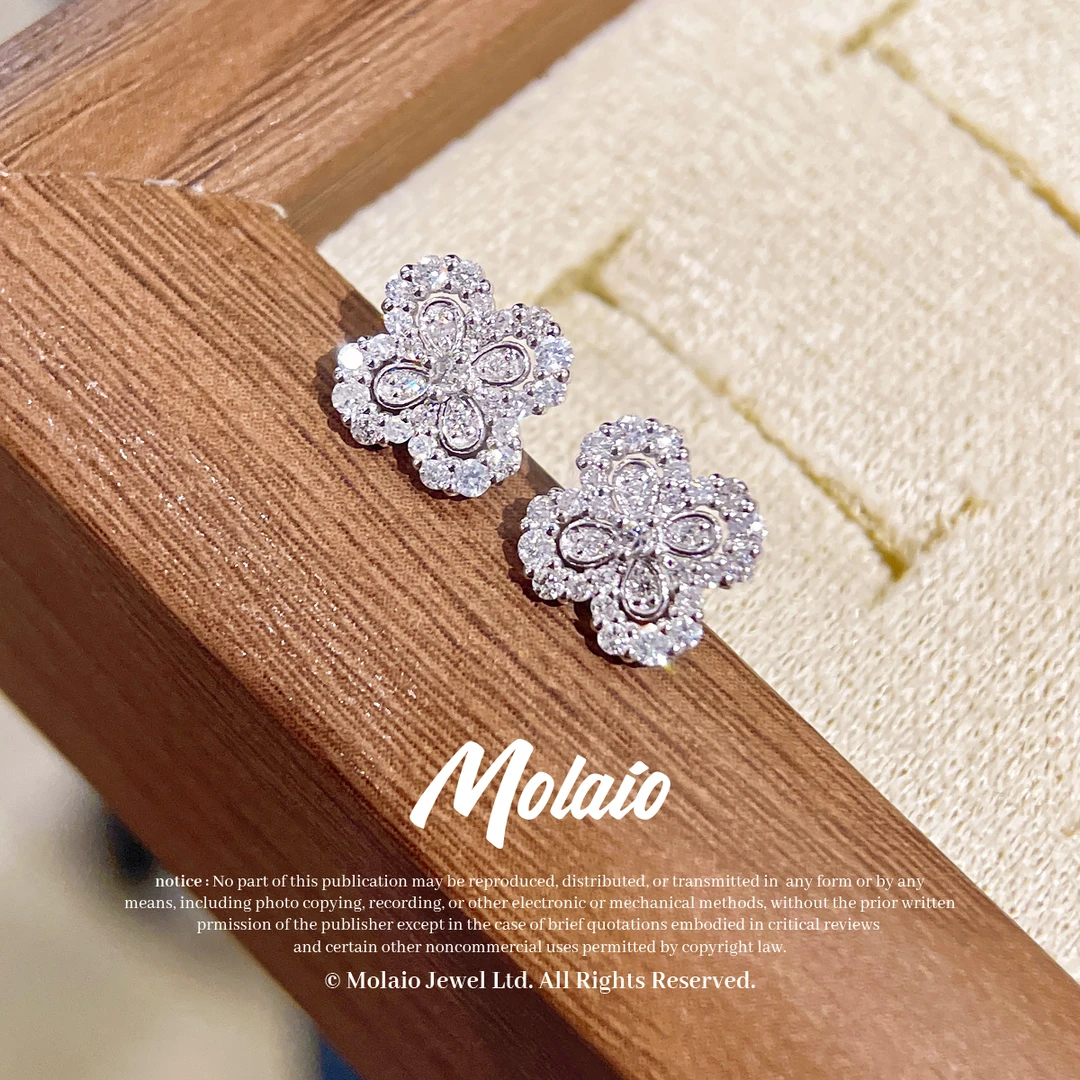 【天然钻石】【满钻四叶草耳钉】经典款18K金镶嵌轻奢气质时尚XV C003