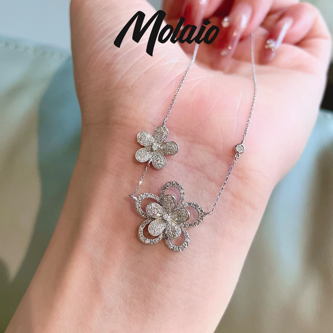 Molaio【双花锁骨链 85分】18K白金天然南非钻石时尚气质网红ins风