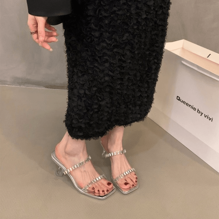 小众法式水钻一字拖鞋仙女鞋子外穿2024新款夏季透明高跟凉拖凉鞋