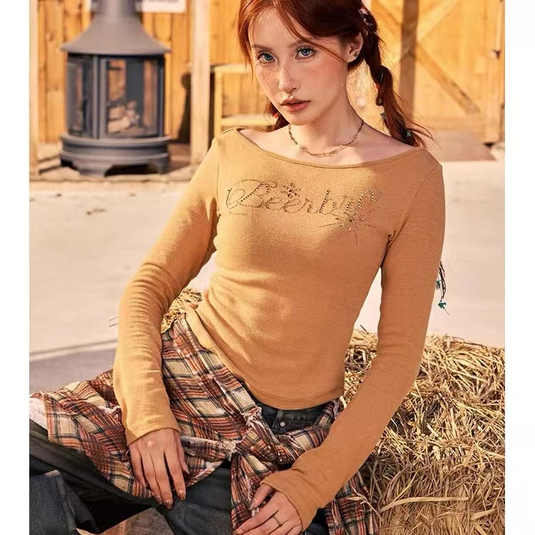 BZ24DLM474-1CD美式辣妹游牧风蕾丝假两件针织衫