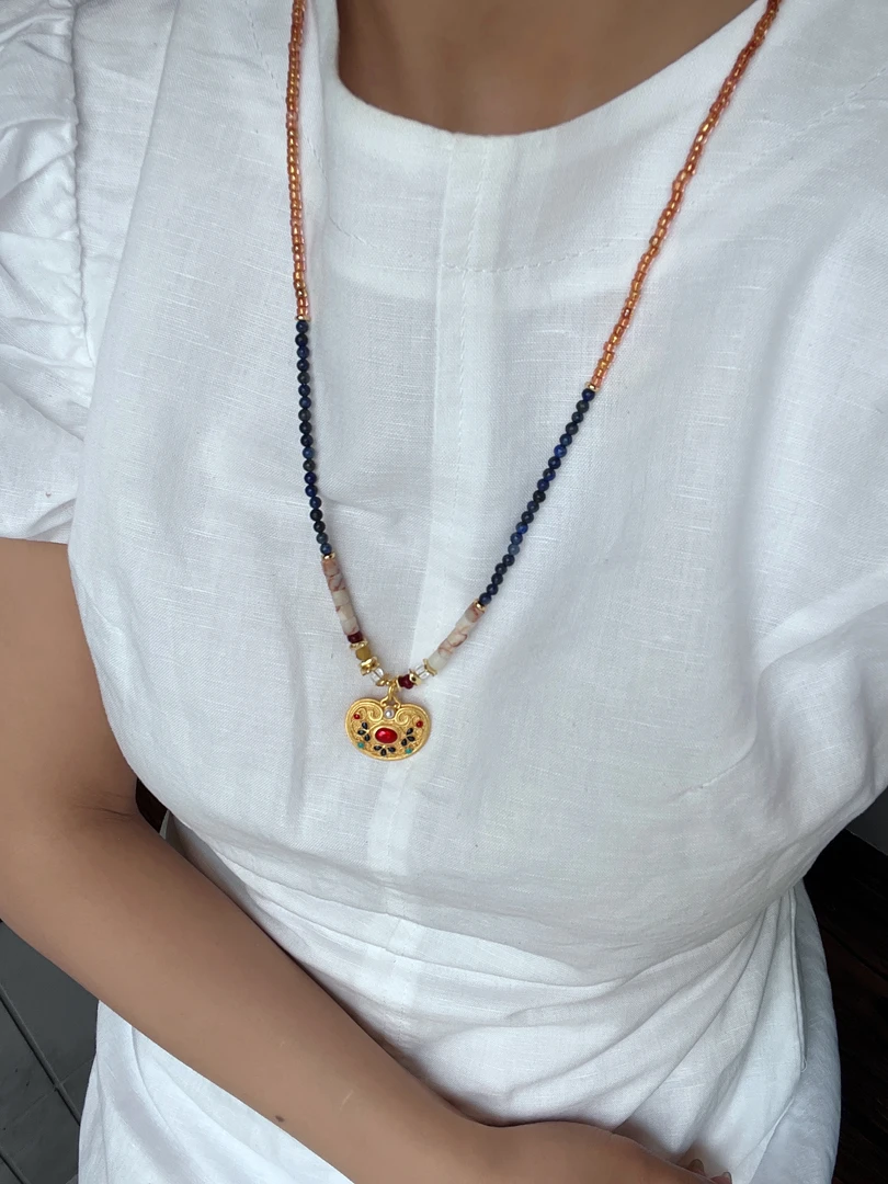 铜合金仿水晶项链 【如愿】新中式串珠项链毛衣链（60+5）