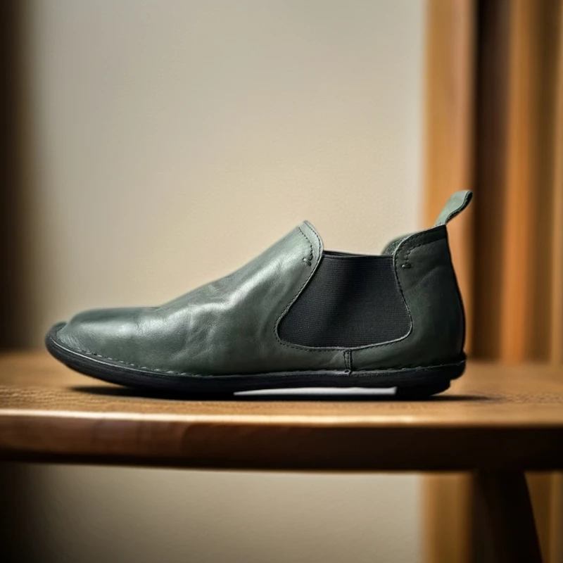 Aitajiao爱她娇 马皮男士切尔西短靴复古英伦风低帮休闲百搭透气