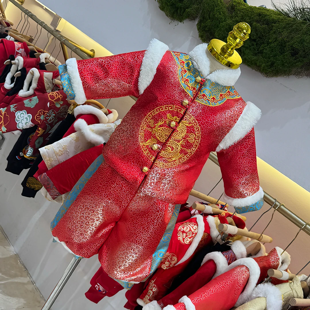 儿童唐装男童冬季过年喜庆女宝宝装新年汉服周岁礼服中国风拜年服