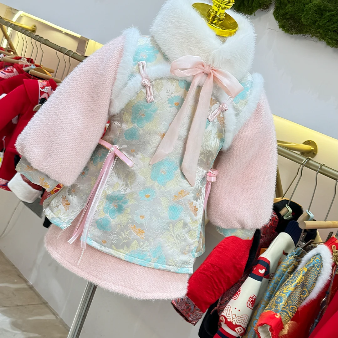 女童拜年服汉服冬装旗袍儿童新年唐装旗袍女宝宝周岁宴礼服连衣裙