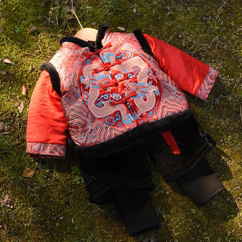 宝宝抓周岁礼服唐装冬装儿童中国风喜庆拜年服男童古装汉服过年服