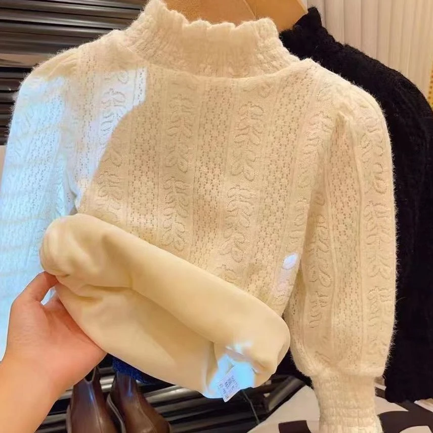 【双12活动】女童纯色打底衫秋冬款中小童加绒加厚韩版百搭衣服宝宝