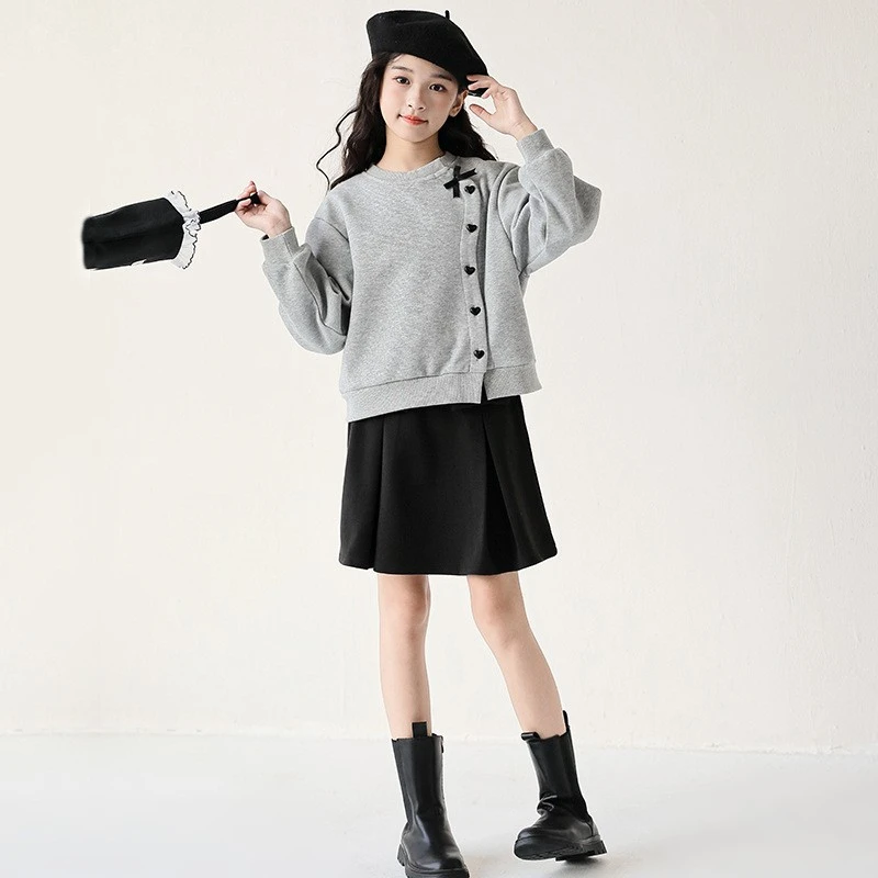 韩国童装女童卫衣套装2025春秋洋气中大儿童开衫上衣半身裙两件套