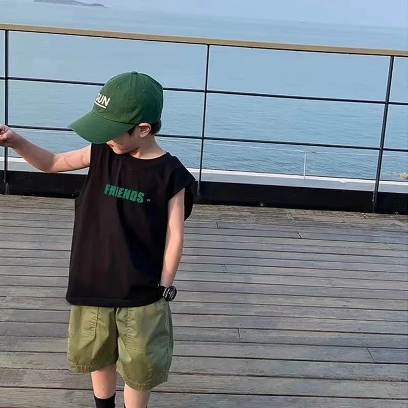 夏季儿童纯棉背心宝宝坎肩无袖上衣男童潮流百搭T恤中小童无袖衫