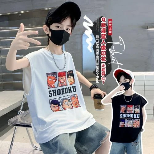 纯棉男童t恤夏季新款潮流背心儿童透气无袖款中大童外穿薄款上衣