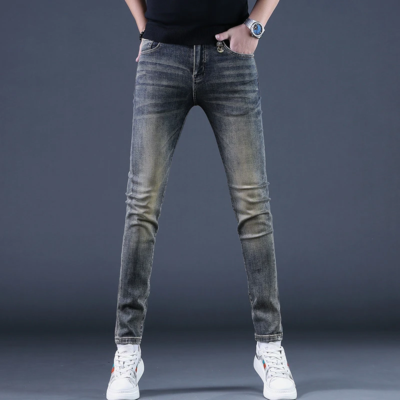 秋季2025新款牛仔裤男修身小脚高端复古男款裤子休闲水洗九分长裤
