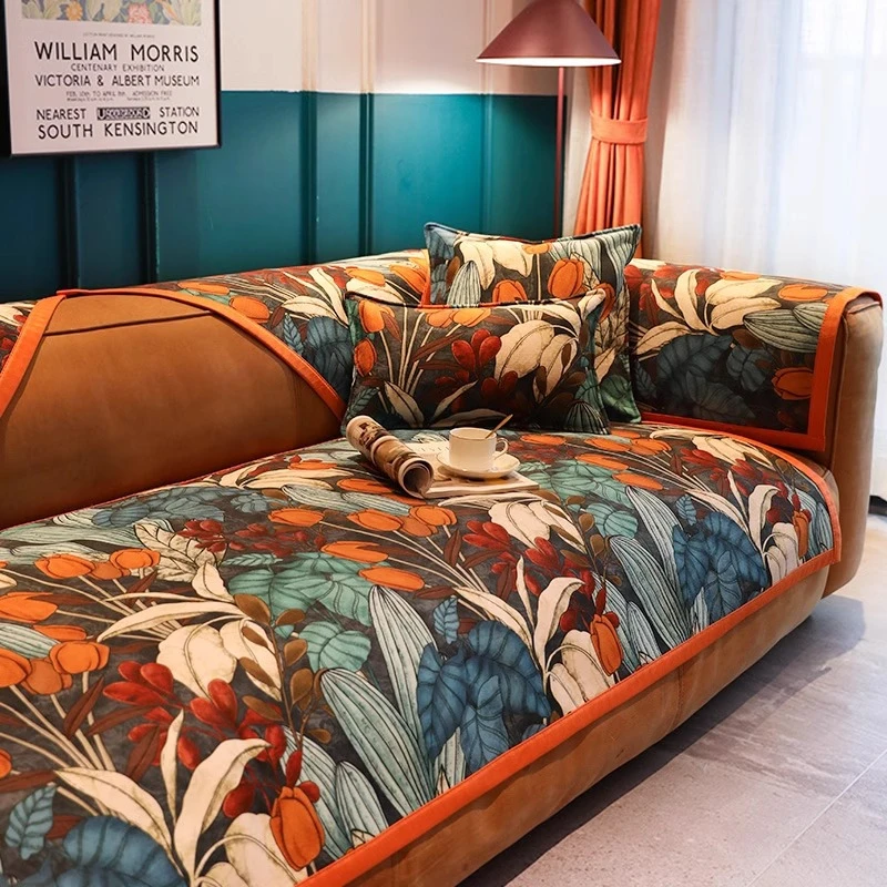 沙发垫雪尼尔四季通用新款座垫坐垫美式现代防滑靠背盖布巾沙发套