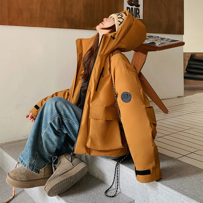 美式工装冲锋衣羽绒服女冬季2025新款户外防风保暖白鸭绒外套加厚