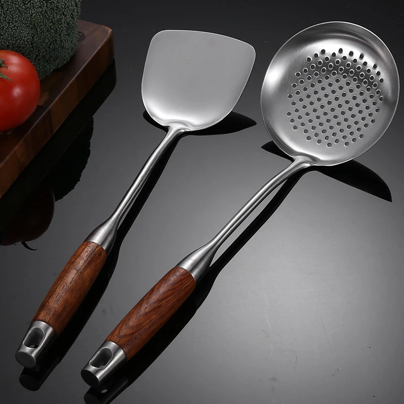 304不锈钢锅铲花梨木柄炒铲炒勺煎铲加厚厨具汤勺大漏勺烹饪铲勺