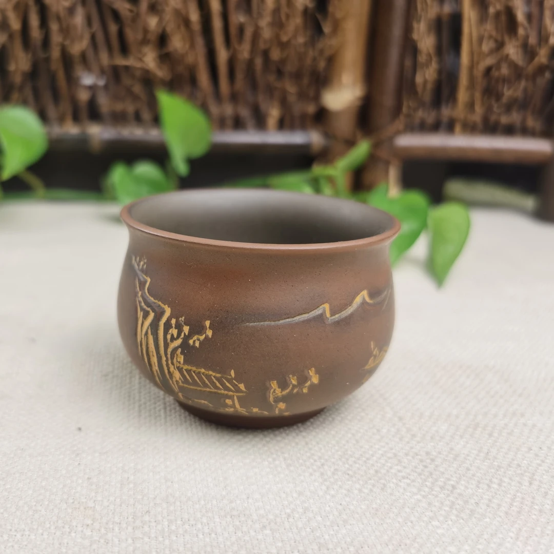 钦州坭兴陶茶杯揽众山陈乱乱 杯子山水花主人杯陶瓷杯个性杯