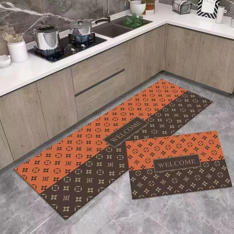 轻奢简约新科技绒厨房吸水吸油防滑地垫地毯地垫拼接双色2件套装