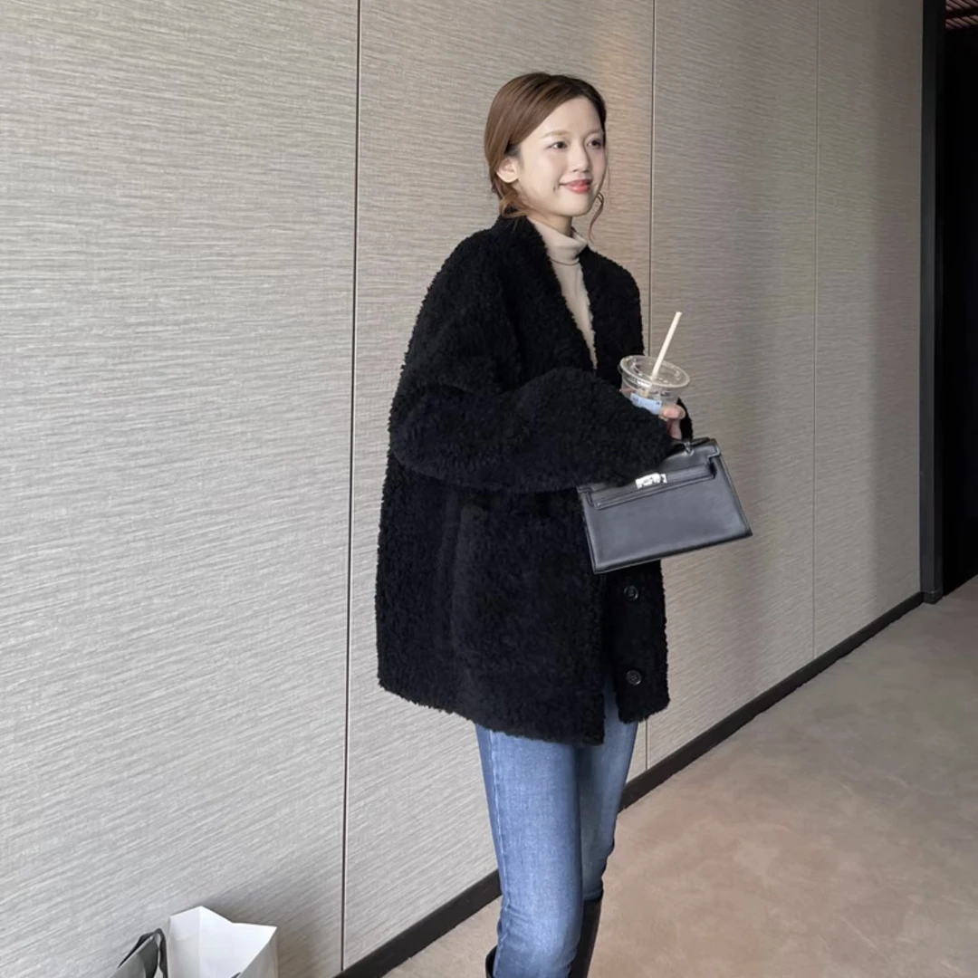 【韩版女装中长款女士外套秋冬冬季气质百搭V领9901加厚时尚宽松