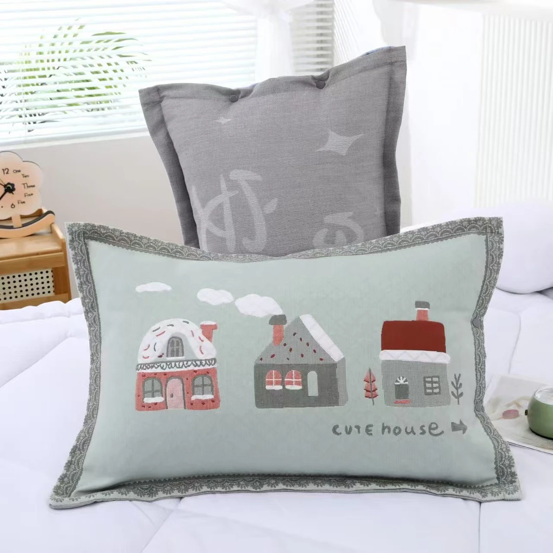 新品枕套儿童幼儿园一对中号纯棉纱布柔软透气纽扣35/55枕头专用