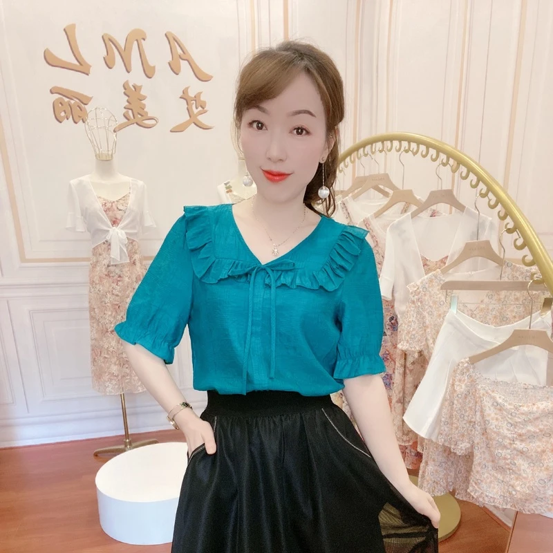 AML 2 半袖荷叶边V领网红版上衣