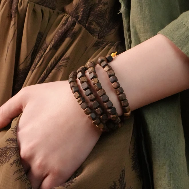 沉香SC134 棋楠沉香直切方块珠108颗手串 天然沉香5*5.5mm项链