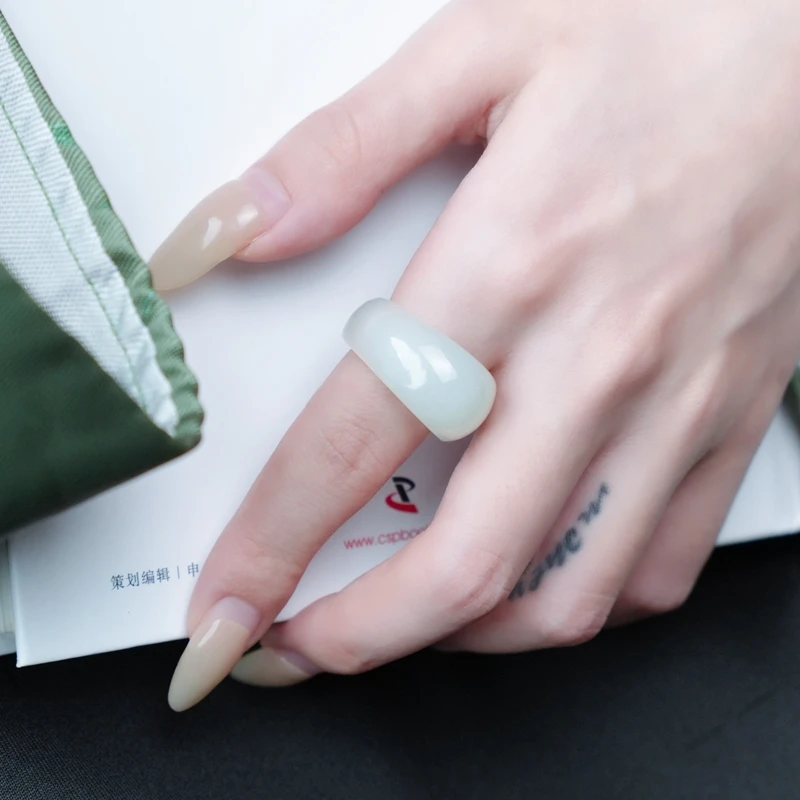 CP12天然和田玉戒圈（测量好指围再拍）俄料白玉高油高润【真心香馆】