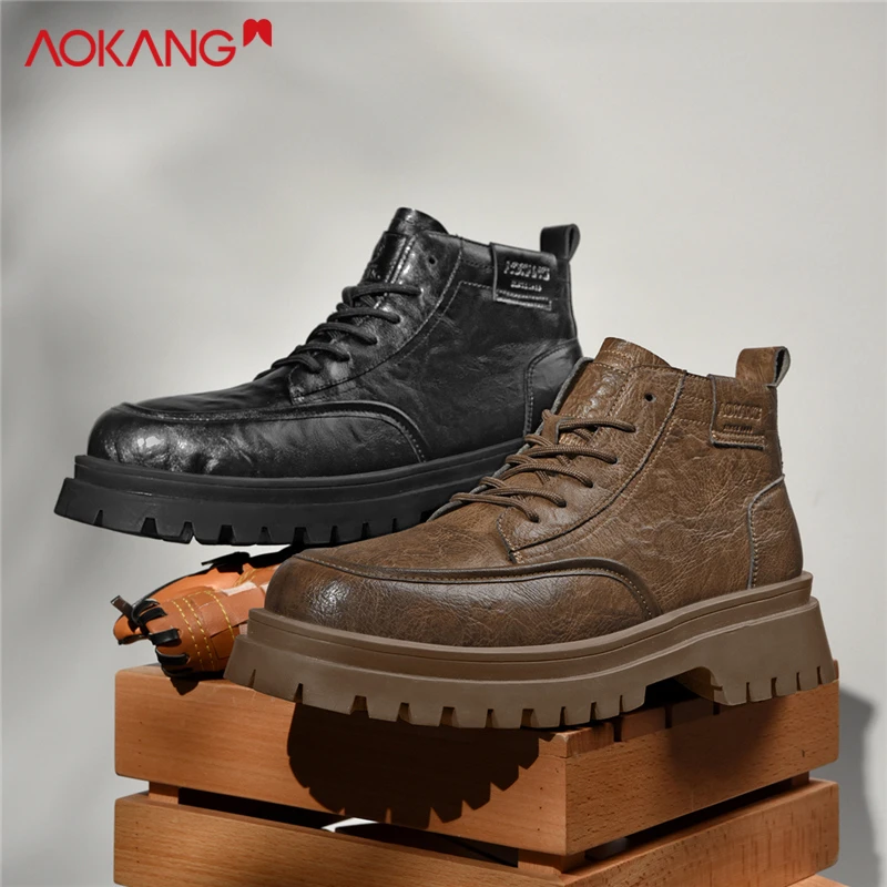 Aokang/奥康2025秋季男士时尚百搭潮流厚底高帮英伦风休闲马丁靴