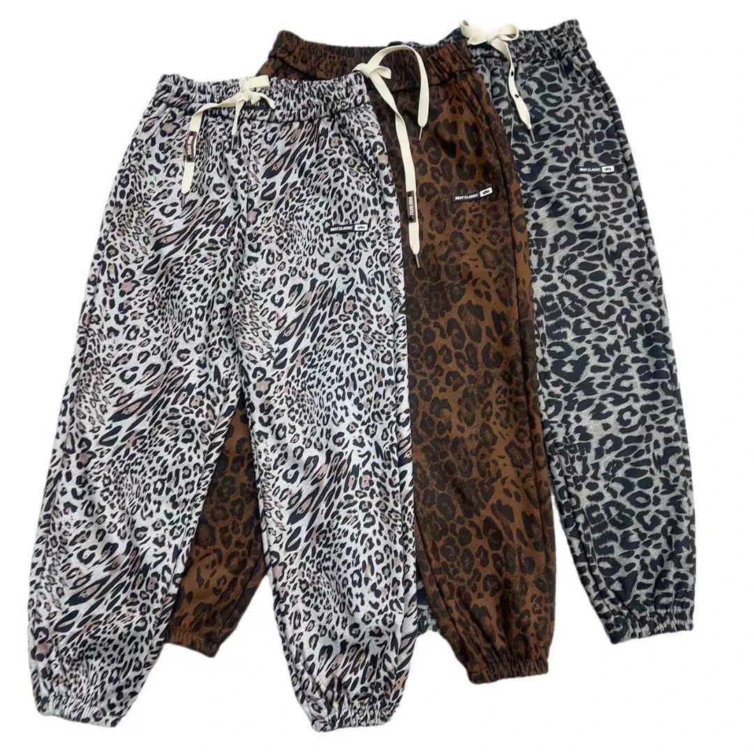 LM108新款加厚不加绒松紧高腰豹纹休闲裤女裤