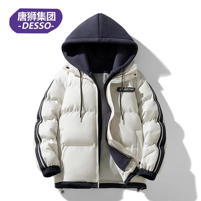 唐狮集团DESSO假两件棉服男冬季加绒设计感拼色休闲潮棉服女外套