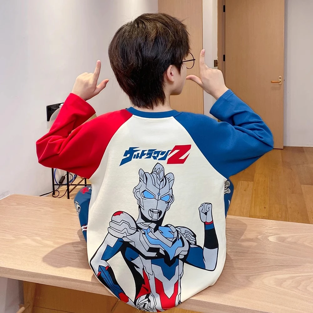 男童睡衣纯棉长袖薄款秋季中大童奥特曼儿童宝宝青少年家居服套装