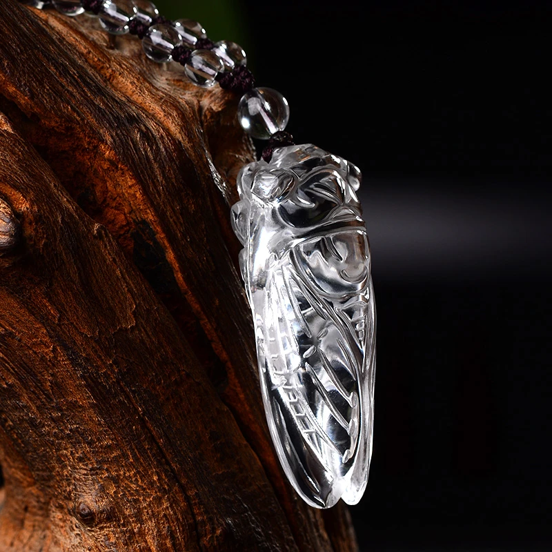 天然白水晶知了一鸣惊人吊坠黄水晶挂件玉佩男士女款项链挂坠饰品