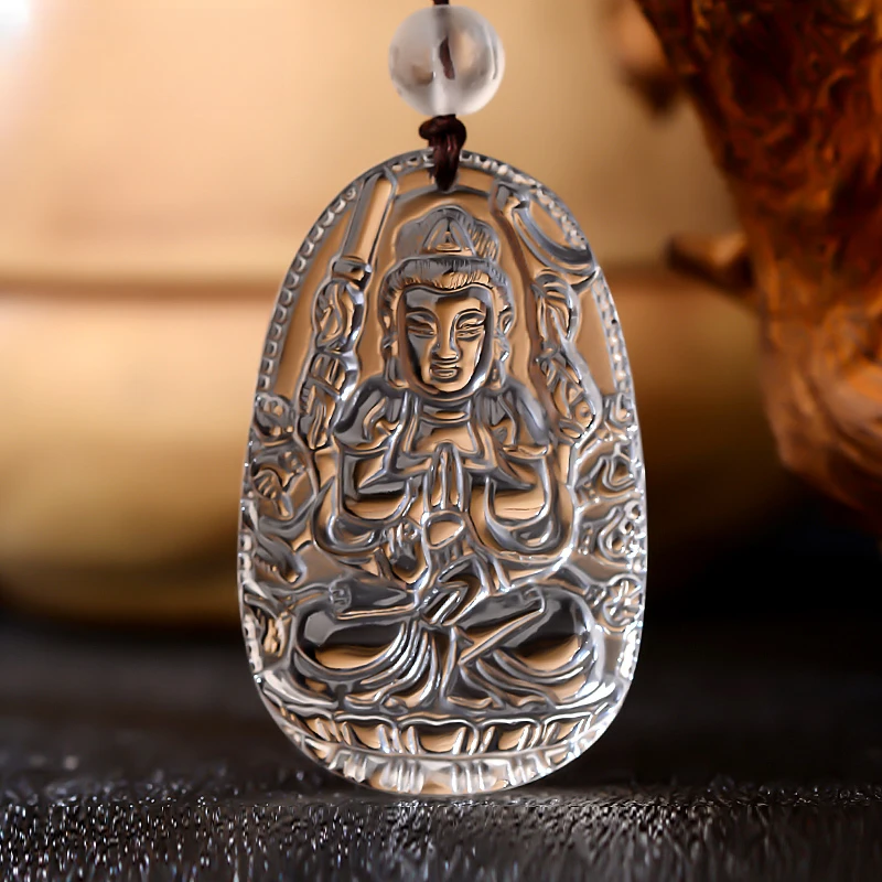 天然白水晶本命佛吊坠项链文殊千手观音菩萨十二生肖属鼠男挂件女