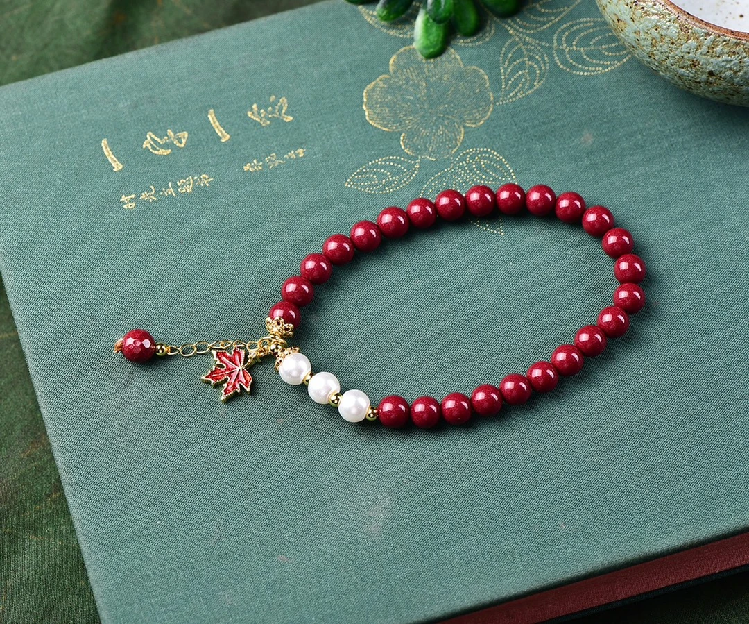 含辰砂工艺品朱砂紫金砂圆珠单圈手链手串女款转运纳福饰品礼物