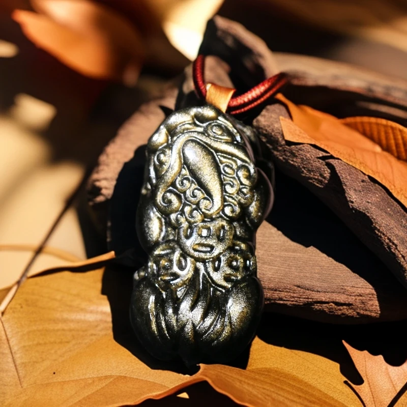 金耀石男士金色貔貅吊坠饰品项链秋冬男女天然黑曜石貔貅挂坠挂件