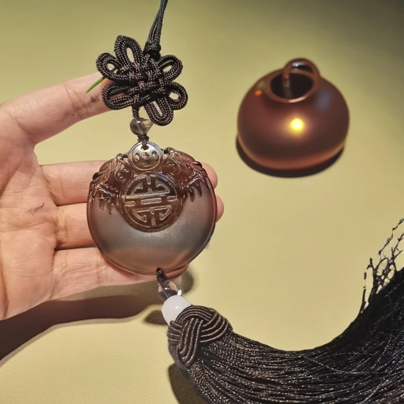 汽车挂件天然冰种黑曜石双龙护主香水车挂男女车内保平安精品挂饰