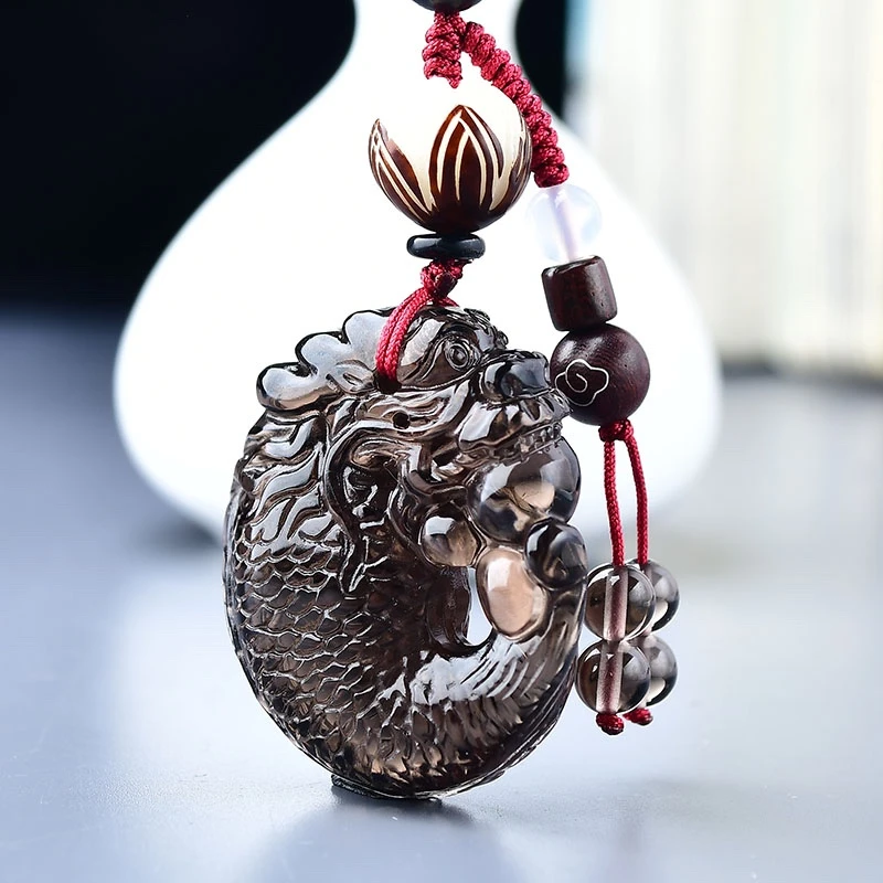 天然冰种黑曜石龙鱼钥匙扣双面秋冬文昌鱼吊坠男女护身挂件饰品