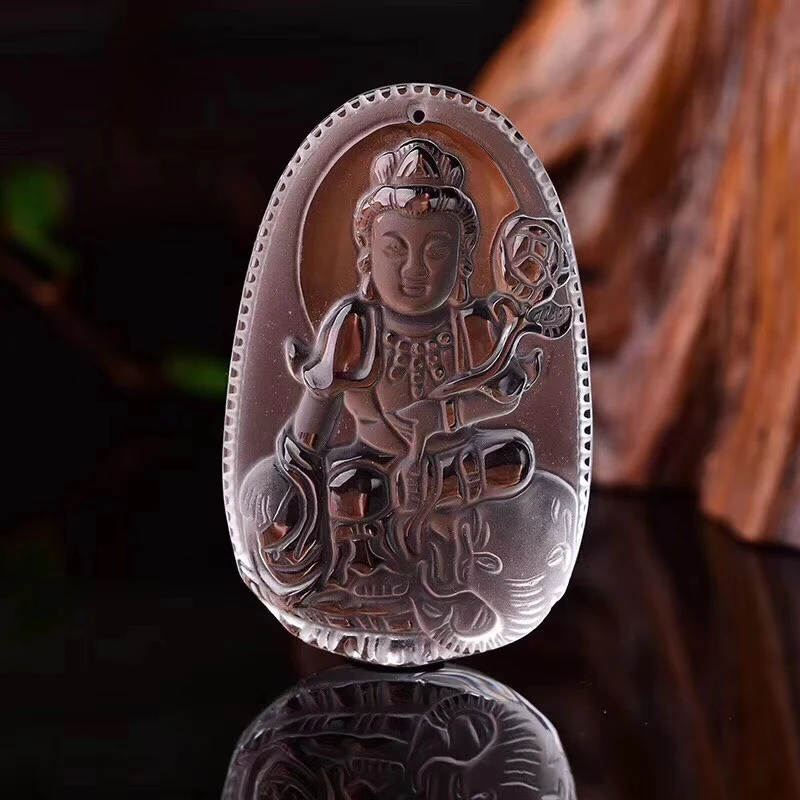 天然白水晶文殊菩萨吊坠生肖龙蛇本命佛项链男女护身转运饰品挂件