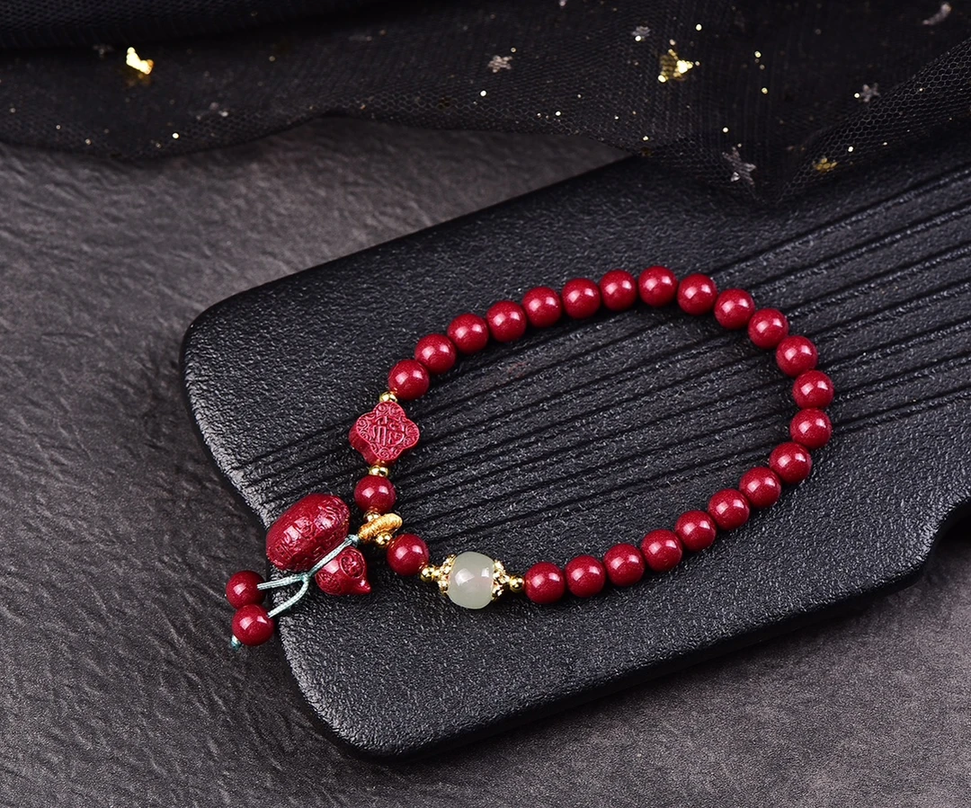 含辰砂工艺品朱砂紫金砂圆珠搭配葫芦单圈手链手串女转运纳福手链