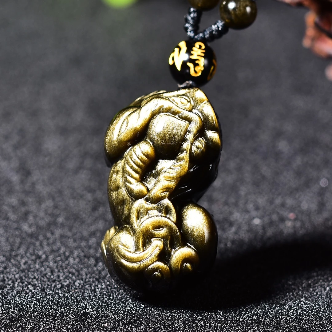 天然金曜石两钱貔貅吊坠项链挂饰男女护身转运招财纳福饰品中国风