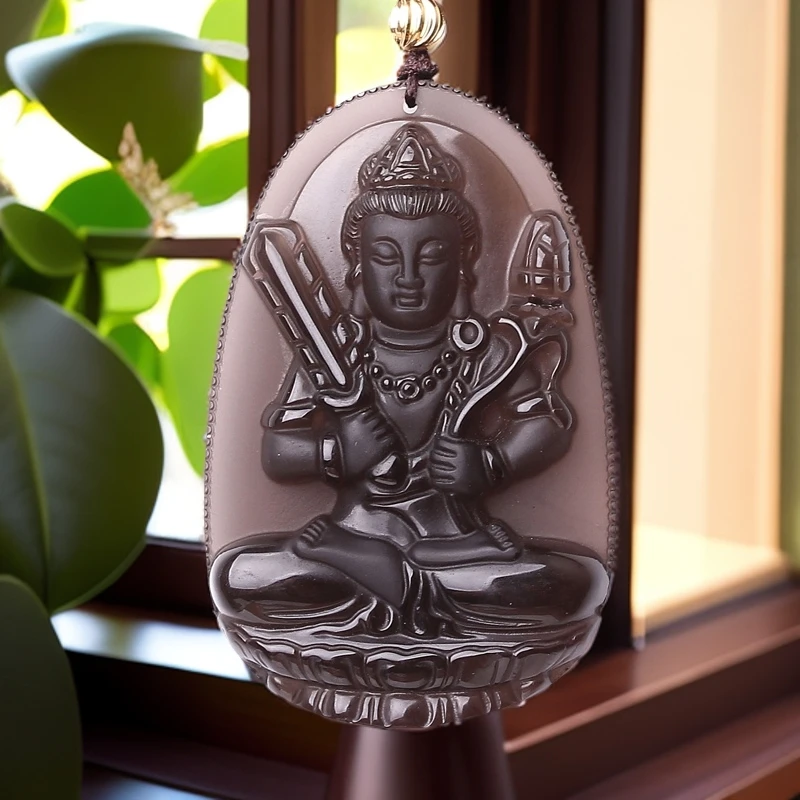 虚空藏菩萨吊坠本命佛冰种黑曜石生肖牛虎守护神男女精雕属相挂坠