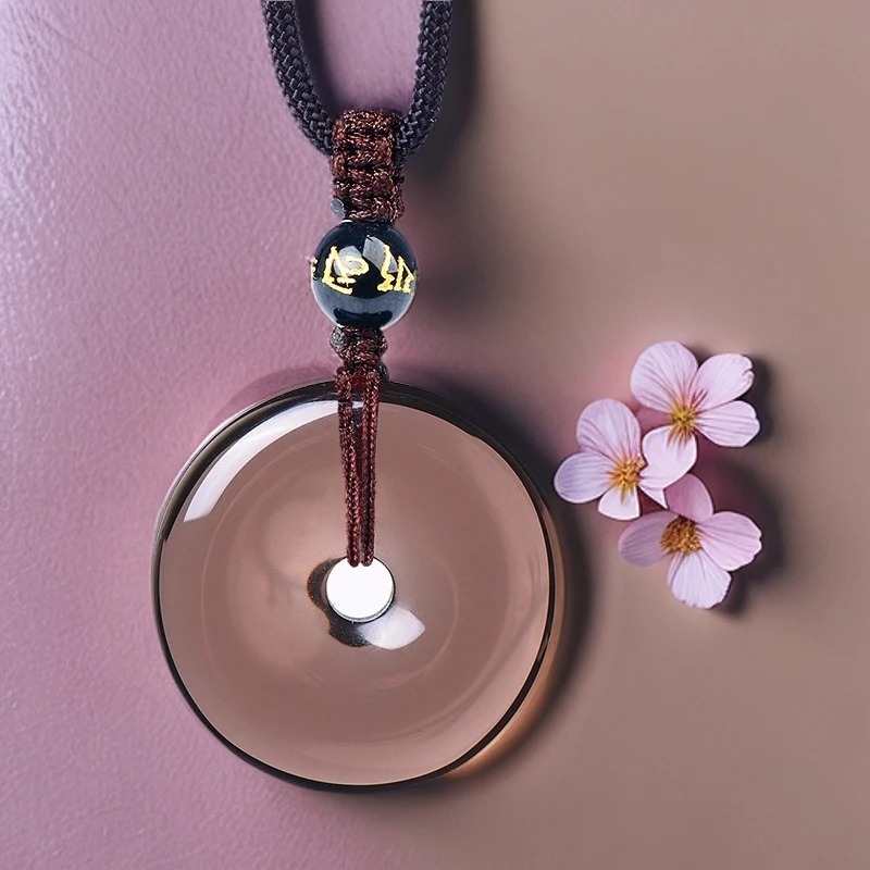 冰种黑曜石平安扣吊坠黑耀石钥匙扣挂件天然金曜石项链男士饰品女