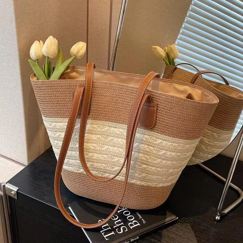 今年流行包包女2025新款潮夏季草编包时尚单肩编织包大容量托特包