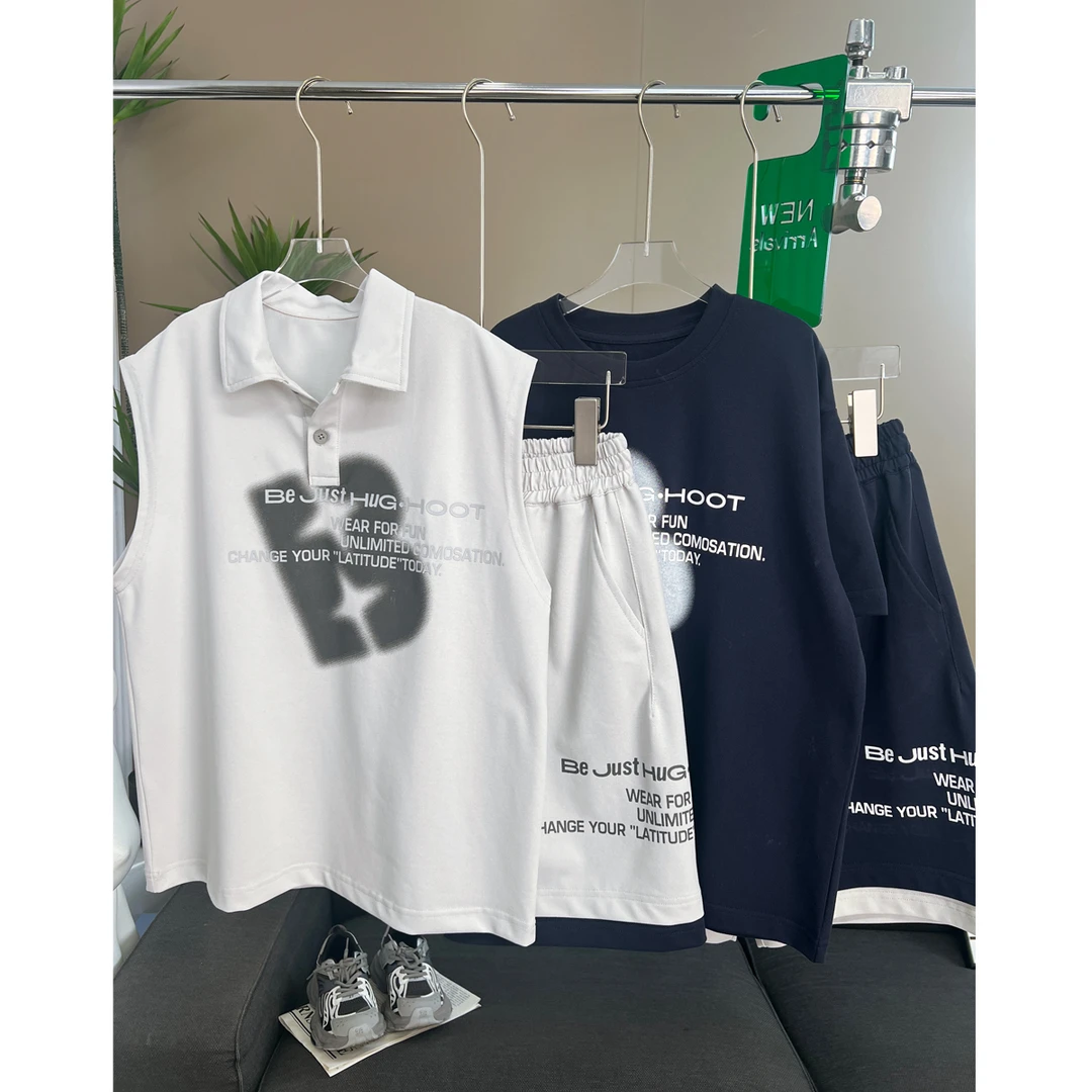 现货【韩拓童品】男童背心套装2024新款宽松两件套中大童polo无袖潮