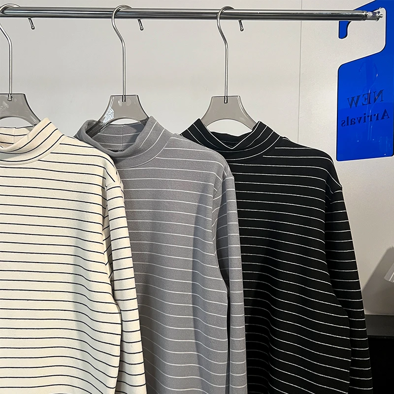 现货【韩拓童品】男童长袖T恤2024冬装中大童秋冬条纹半高领打底衫