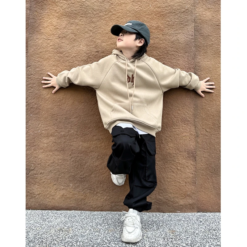 现货【韩拓童品】男童卫衣2023秋装新款中大童连帽宽松秋冬上衣男