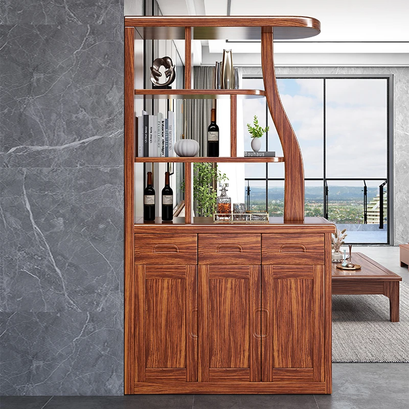 新中式实木间厅柜乌金木轻奢客厅家具双面屏风门厅柜玄关隔断酒柜